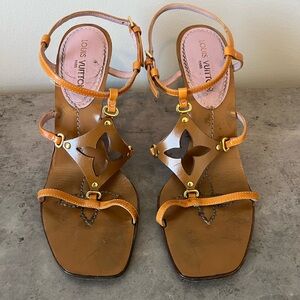 Louis Vuitton Tan Leather Wedge Sandals sz. 36